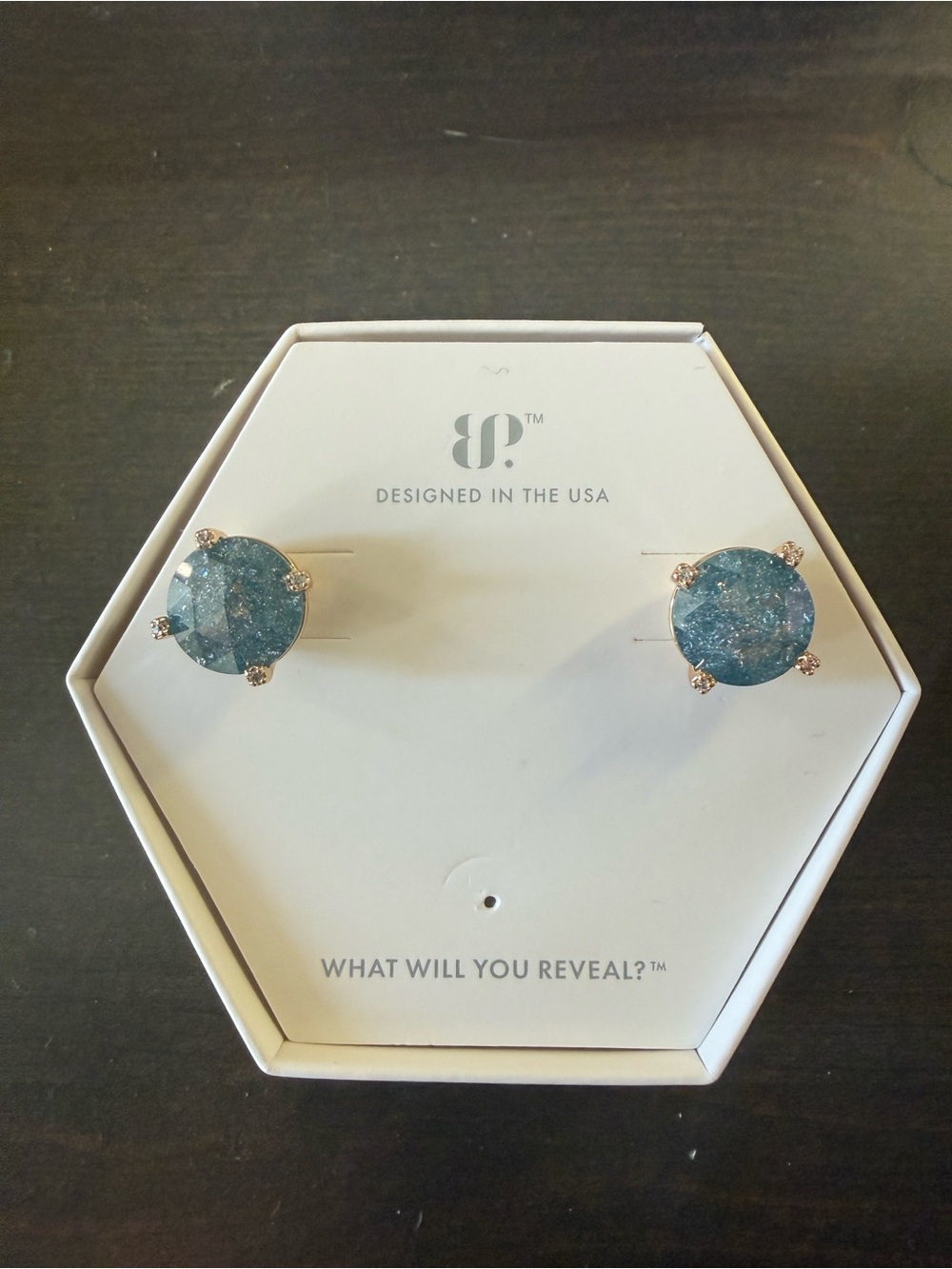Bomb Part Wildflowers in the Wind Blue Round Stud Earrings with Gold Prongs
